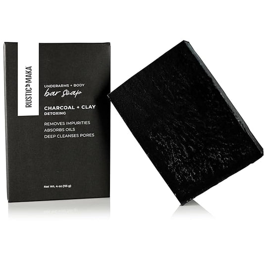 Rustic Maka Deep Cleansing Charcoal & Clay Soap Bar – Activated Charcoal Face & Body Soap for Acne-Prone, Oily, and Sensitive Skin – Kaolin Clay Formula for Pore Cleansing & Oil Control