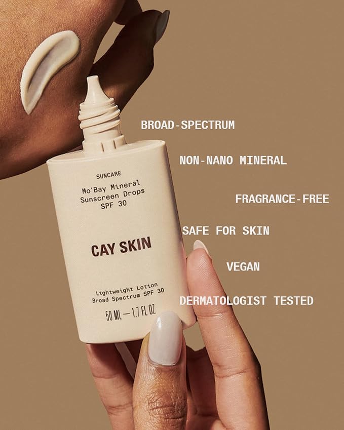 Cay Skin Mo'Bay Mineral Sunscreen Drops SPF 30 – Broad Spectrum Face Sunscreen & Makeup Primer – Lightweight, Moisturizing, Reef Safe Lotion with Natural Finish for All Skin Types – 3-Pack, 1.7 oz.