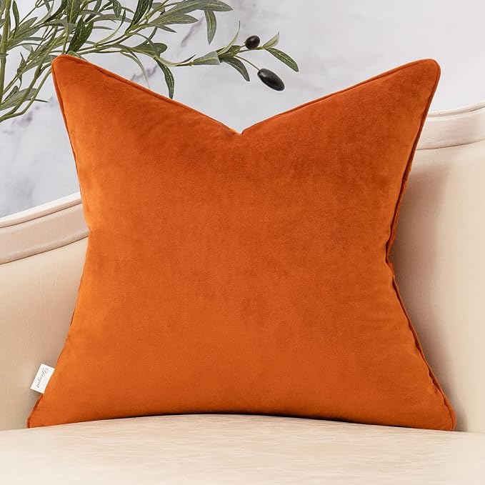 Burnt Orange Twigs Throw Pillow Cover Branches Velvet Cushion Case Neutral Pillowcase for Sofa Couch Bedroom Living Room Home Decor,18x18 Inch