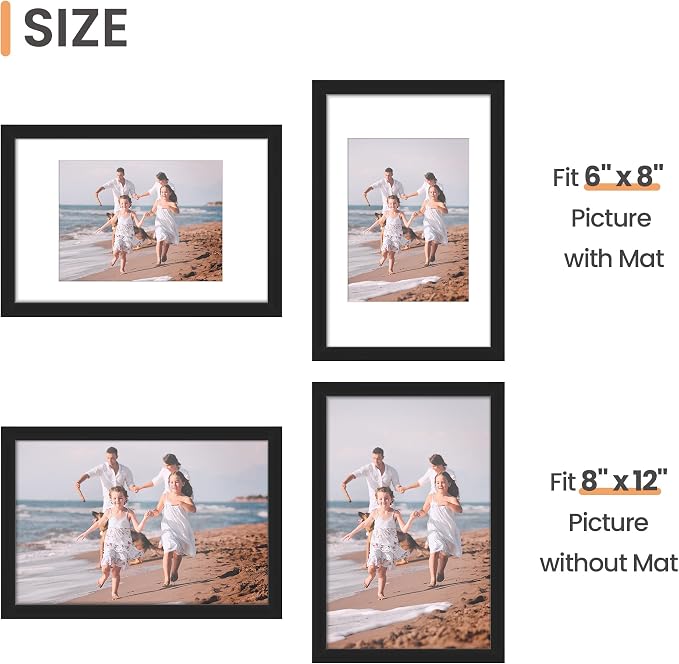 upsimples 8x12 Picture Frame, Photo Collage Wall Decor Set of 10, Black | Fit 6x8 and 8 x 12 Photos, Wall or Tabletop Display, For Gallery Hallway Living Room, For Christmas