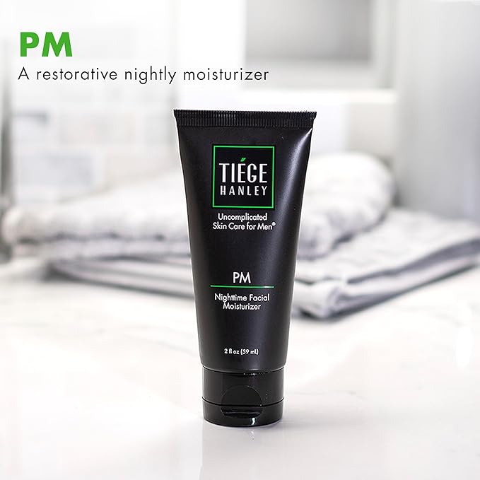Tiege Hanley Face Moisturizer for Men, Nighttime Facial Moisturizer With Collagen, Hyaluronic Acid, and Peptides, Hydrating Overnight Face Cream, Gentle on Sensitive Skin, Men’s Skin Care, 2.5 FL Oz