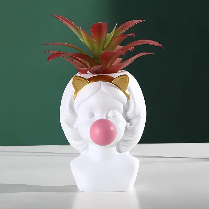 Bubble Blowing Girl Plant Pot Vase Cute Flower Vase Funny Planter Flowerpot Cactus Succulent Planting Pot Makeup Brush Holder Tabletop Storage Jar Art Figurine Statue Home Office Decoration