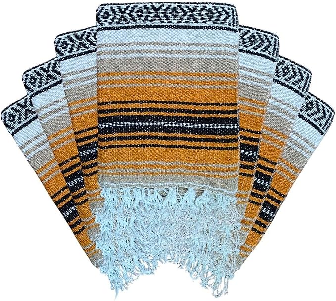 Open Road Goods Bulk Falsa Blankets - Handwoven Authentic Mexican Falsa - Great for Weddings, Yoga, Beach, Picnics, or Mexican Throw! (Tan/Yellow, 7 Pack)