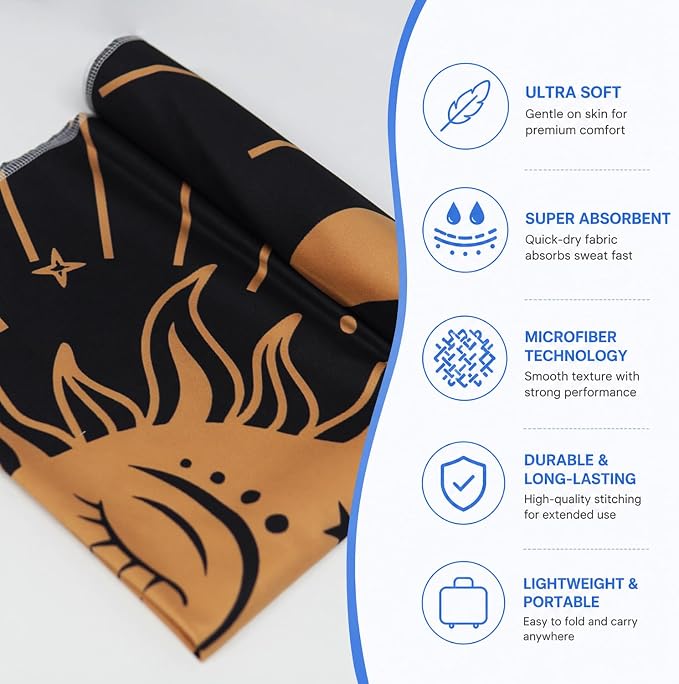 Yoga Mat Towel, Black Hot Yoga Non Slip Corner Pockets, 70 x 26 in | Soft Absorbent Microfiber With Four Corner Pockets, Fits Over Yoga Mats For Hot Yoga, Pilates, Gym, And Travel