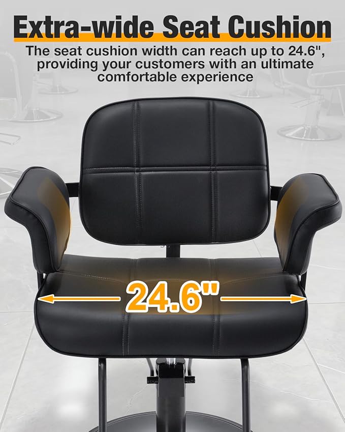 Barber Salon Chair Extra-Wide Seat Hair Salon Chair Hydraulic Pump Barber Chair, 360° Swivel Height Adjustable Styling Chair Spa Beauty Equipment for Hair Stylists, Tattoo Artists, Cosmetologists