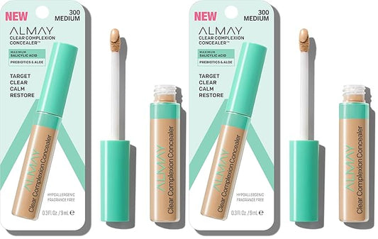 Almay Clear Complexion Acne & Blemish Spot Treatment Concealer Makeup with Salicylic Acid- Lightweight, Full Coverage, Hypoallergenic, Fragrance-Free, for Sensitive Skin, 300 Medium, 0.3 fl oz.