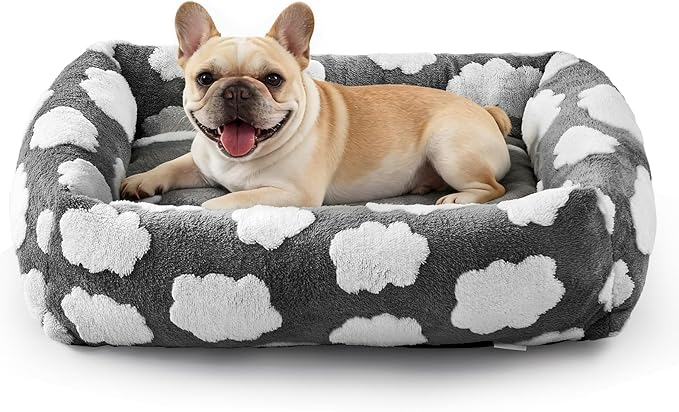 JOEJOY Small Dog Bed for Small Dogs, Rectangle Washable Orthopedic Dog Bed with Removable Zipper Cover, Cute Soft Calming Puppy Pet Bed with Jacquard Shaggy Plush & Non Skid Bottom