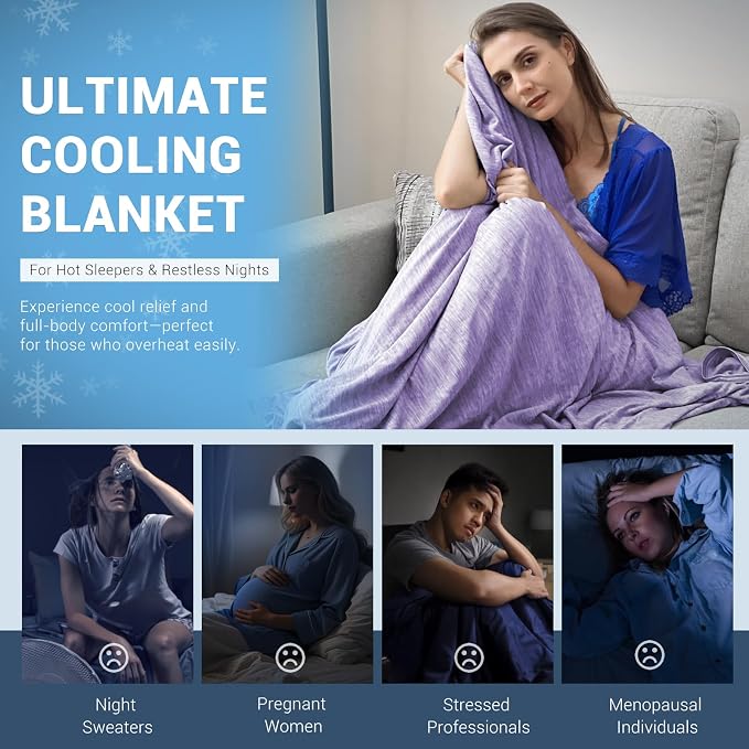 Elegear Arc-Chill 3.0 Cooling Blanket for Hot Sleepers, Cool Throw, Purple | Q-Max>0.5 Cooling Fabric, Absorbs Heat to Keep Body Cool, Breathable Summer Blankets for Night Sweats & Menopause, 51"x67"