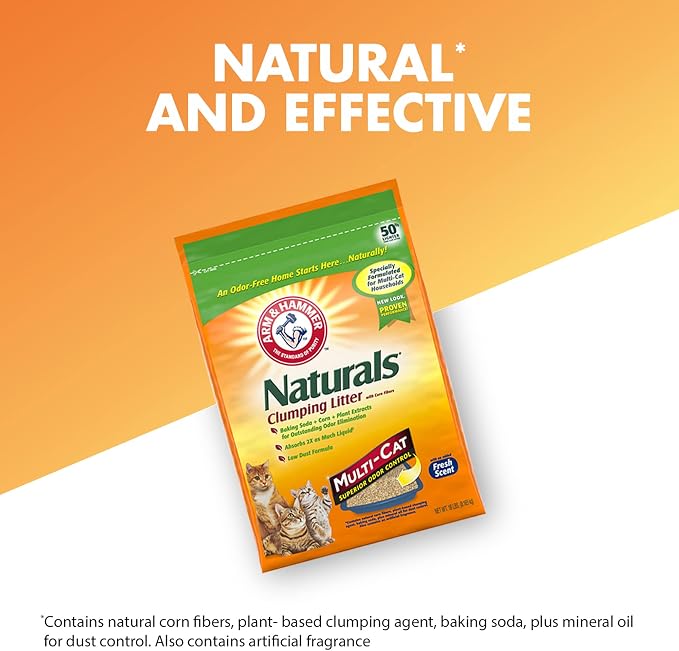 ARM & HAMMER Naturals Clumping Cat, Litter Odor Control, Multi Cat Litter, 18 lb. Bag (Pack of 2)