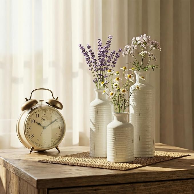 Firehold Crackle Glaze Ceramic Vase Set of 3, Decorative Flower Vases | Rustic Farmhouse & Boho Home Decor for Tables, Shelves & Mantels, Waterproof for Fresh & Dried Florals