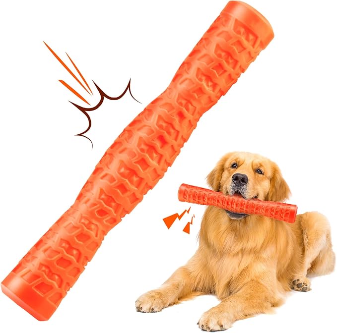 LOYEE Dog Squeaky Toys Interactive Dog Toys for Aggressive Chewers Tough Rubber Chew Toys for Medium/Large Breed, Indestructible Puppy Chew Toys for Teething (Orange)