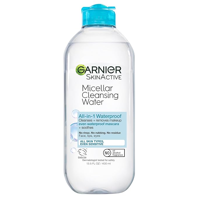 Garnier Micellar Water For Waterproof Makeup, Hydrating Facial Cleanser & Makeup Remover, Suitable for Sensitive Skin, Vegan, Cruelty Free, 13.5 Fl Oz (400mL), 1 Count