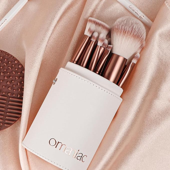 OMANIAC 20Pcs Makeup Brush Set Professional - Premium Synthetic Foundation Eyeshadow Blending Face Powder Brushes with Travel Case - Cruelty-Free Beauty Gift Kit for Beginners & Women (White)
