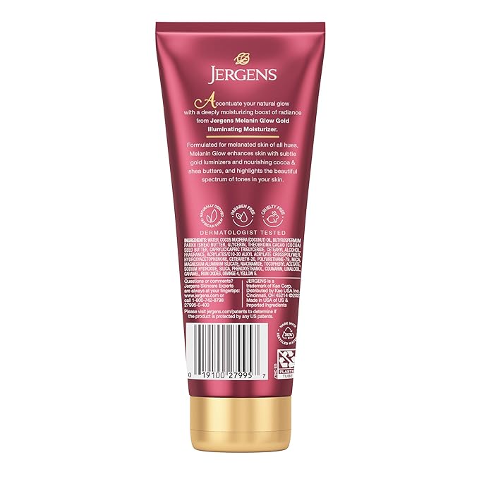 Jergens Hand and Body Lotion, Melanin Glow Illuminating Moisturizer, with Gold Luminizers, 7 Oz