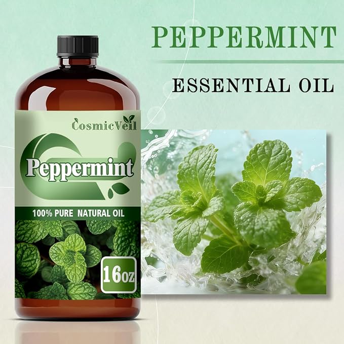 Peppermint Essential Oil Peppermint Oil for Aroma Diffuser,Humidifier,Home Fragrance,Cleaning,Body Care,Massage,Yoga,DIY Candle,DIY Soap CosmicVeil（Peppermint，16 Fl Oz (Pack of 1)）