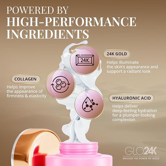 GLO24K Cream with 24k Gold, Retinol, Vitamins, and Hyaluronic Acid. Optimally Hydrate your Skin while you sleep. (Cherry Collagen Cream) (2 Pack)