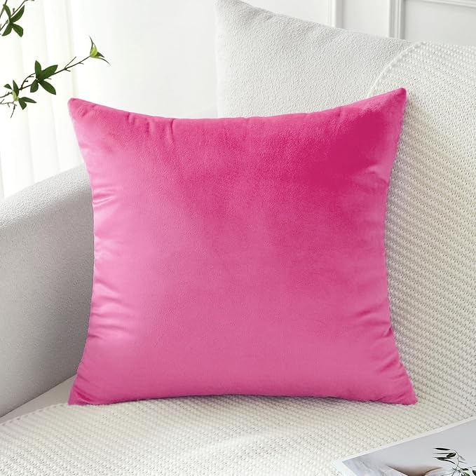 Artscope Luxury Velvet Pillow Covers Decorative Square Pillowcases Soft Solid Cushion Cases for Couch Sofa Bedroom Home Decor 18x18 Inch Hot Pink