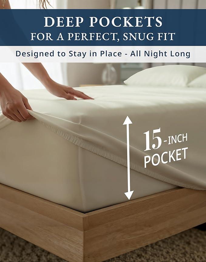 LANE LINEN 100% Egyptian Cotton Split King Sheets for Adjustable Beds - 1000 Thread Count, 15' Extra Deep Pocket Split King Sheets, Naturally Temperature Regulating Cooling Fade Resistant -Linen