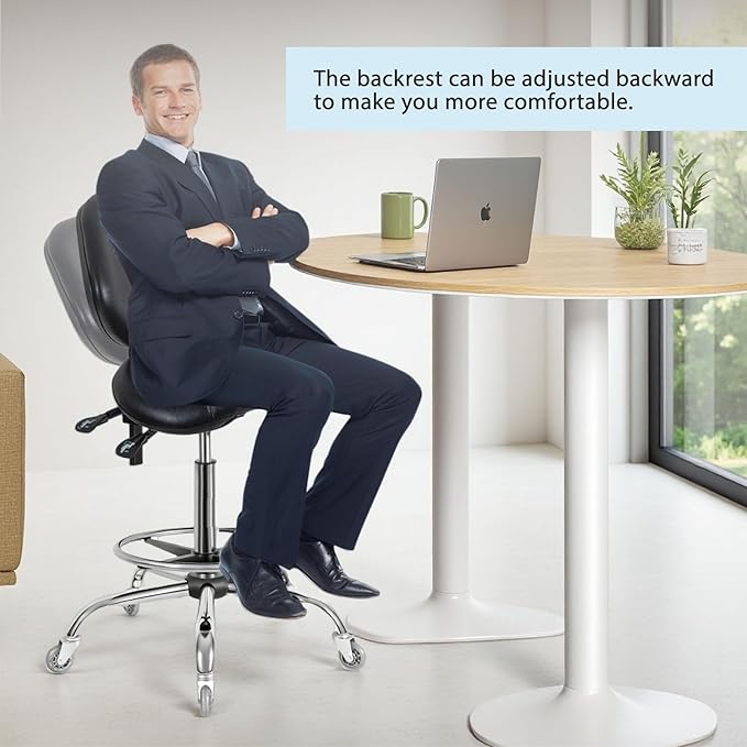 Saddle Stool with Wheels,Ergonomic Swivel Rolling Height Adjustable for Salon Beauty Clinic Dentist Tattoo Home Office（Black）