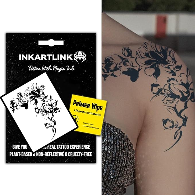 INKARTLINK Semi-Permanent Tattoos, Large Floral Party Tattoos for Women, Offer Beautiful, Realistic, Waterproof, Anti-glare Designs (Morning Glory)