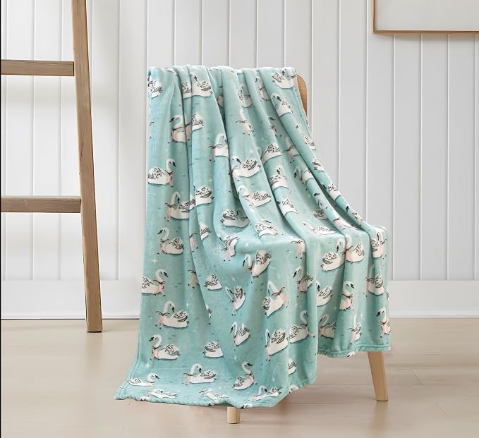 Fleece Throw Blanket: Soft Cozy Velvet Swans on a Lake Design, for Couch Bed and Home Decor, 50x60