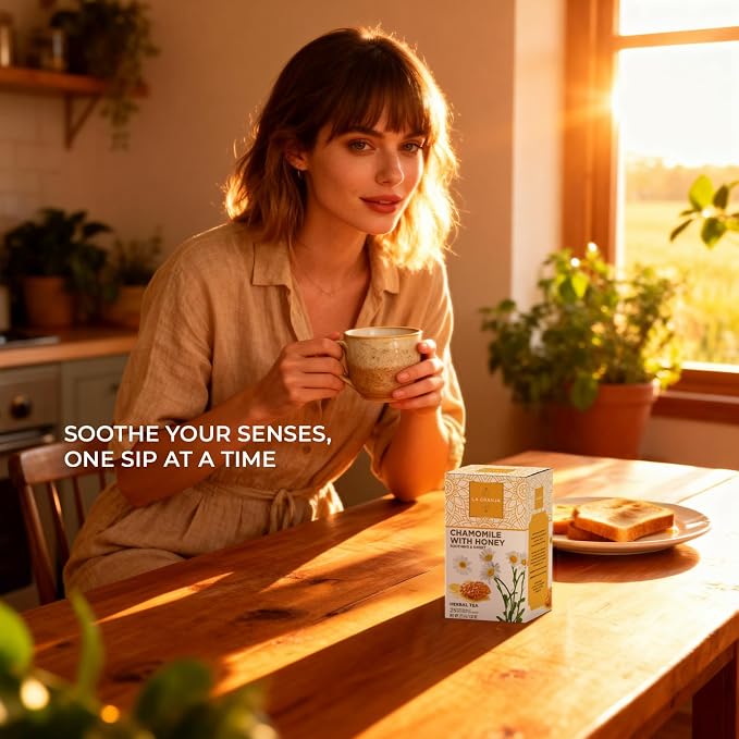 Life Plus Style Gourmet La Granja Pure Chamomile Honey Tea 25 Individually Wrapped Tea Bags Caffeine Free Herbal Infusion Tea Natural Drink Tea Gift for Women & Tea Lovers