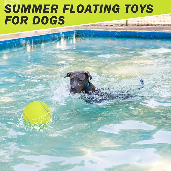 SCENEREAL Giant Tennis Ball for Dogs, 9.5" Big Dog Toy Ball Inflatable for Medium Large Doggie, Indoor Outdoor Interactive Training Playing, Birthday Gift, Yellow