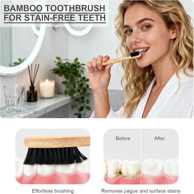 YD WINGTAI Bamboo Toothbrush Biodegradable WoodenToothbrushes 12pack Natural Travel Size Organic Charcoal Tooth Brush