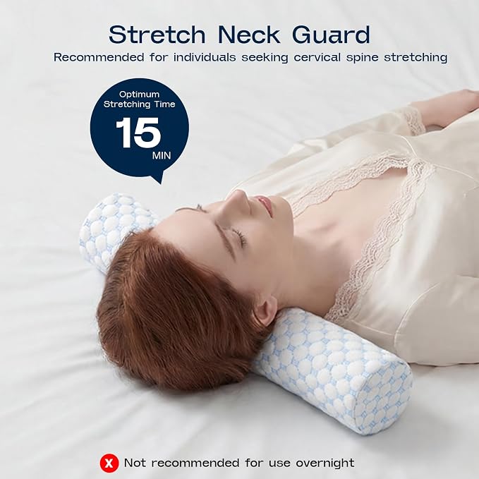 Neck Roll Pillow, Memory Foam Neck Support Pillows, Round Neck Pillows, Cylinder Bolster Pillows for Bed, Couch, and Yoga, Removable Washable Cover,18 * 4.1 * 4.1inch (Cool-Blue)