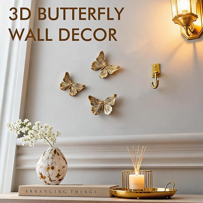 GUSFREUD 3D Butterfly Wall Decor Set – Resin Wall Decor for Living Room, Bedroom, Bathroom, Dining Room, Outdoor and Gallery Walls - Antique Copper - Set of 3