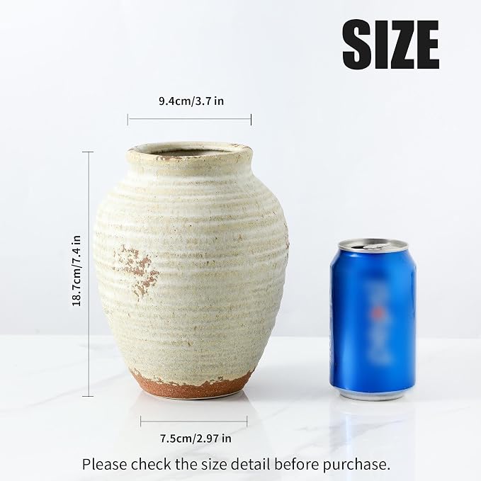 Ceramic Decorative Flower Vase 7.4 Inch Pottery Rustic Farmhouse Boho Terracotta Vase for Home Decor, Table, Living Room, Bathroom, Shelf, Mantel Decoration
