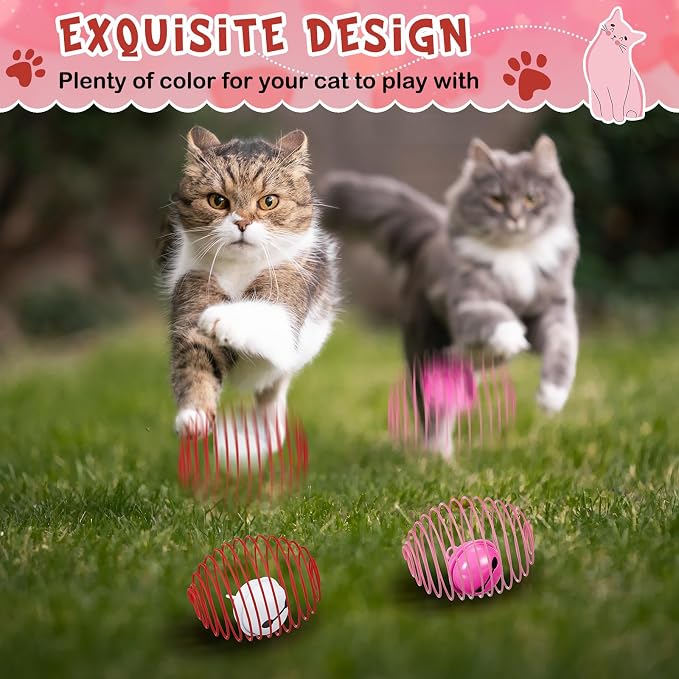 Jecery 5 Pcs Cat Toys Spring,Bell,Pink Red