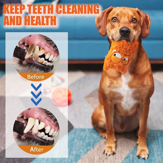 Monster Stuffed Squeaky Dog Toy, Crinkle Dog Plush Toy, Orange | Soft Lightweight Toy for Fetch and Chew, Interactive Outdoor Indoor Play for Tug, Birthday Gift, For Puppy Small Medium Dog