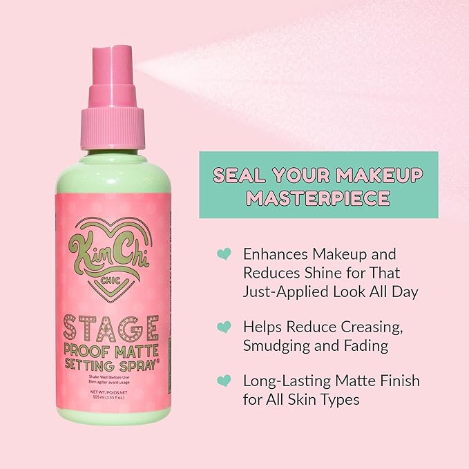 KimChi Chic Beauty Stage Proof Matte Setting Spray, Makeup Finishing Mist and Fixative for All Skin Types, 3.55 fl oz