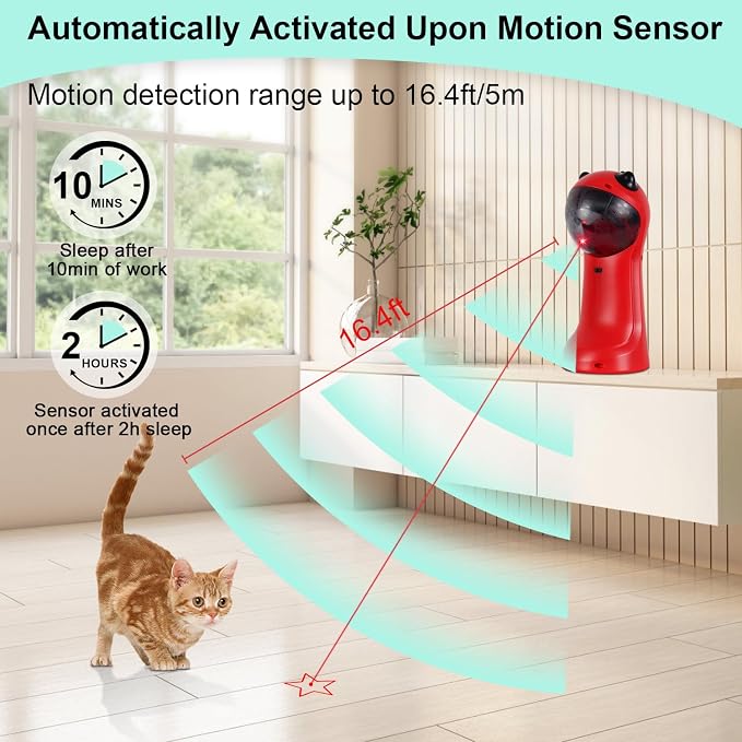 TBTeek Cat Toy, Automatic Cat Toy, 5 Fun Patterns, 4 Speed Modes (Red) | Motion-Activated, Rechargeable, Adjustable Light Angles, Random Trajectory