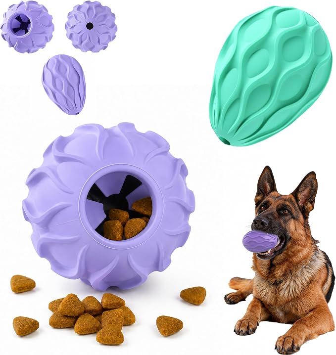 2-Pack Interactive Treat Dispensing Dog Toys, Natural Rubber Chew Toys for Aggressive Chewers, Stuffable Treat Toys for Large & Medium Dogs, Mental Stimulation for Dogs, Boredom Relief