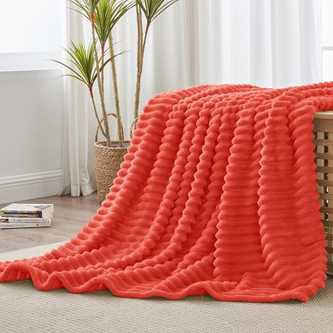 BEDELITE Ribbed Twin Blanket for Couch & Bed, Coral Red, 60"x80" | Ultra-Soft Plush Fleece, Cozy, Warm Yet Lightweight, Ribbed Texture, Home Decor, Machine Washable, Giftable, All-Season Use