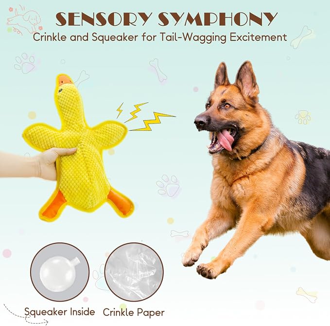 No Stuffing Dog Squeak Toys, Duck Chew Toys for Small to Large Puppies | Durable Plush Puppy Teething Toys, Interactive to Keep Pets Busy, Toss Fetch Tug Play, Best Birthday Gift