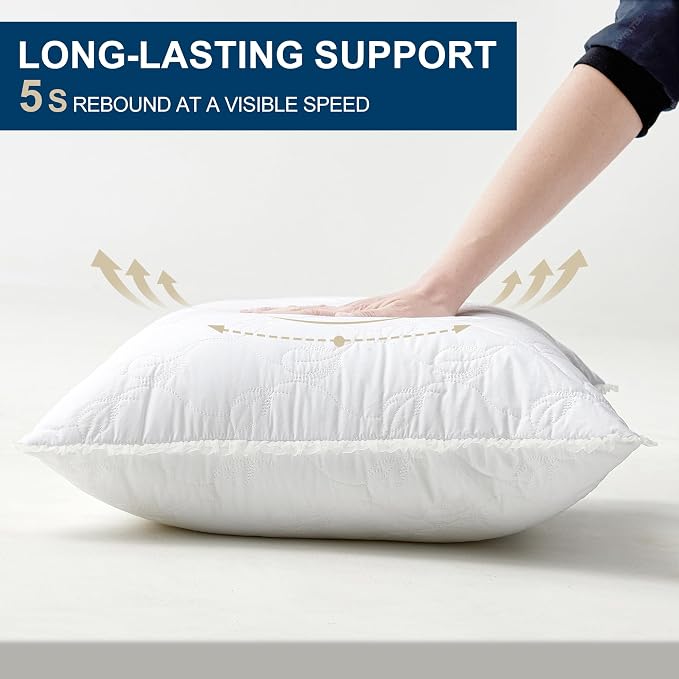 18 x 18 Throw Pillow Inserts with Lace Edge | Soft and Fluffy, Breathable Quilted Cotton Fabric - Decorative Pillows for Couch Sofa Bed, White, Pack of 2