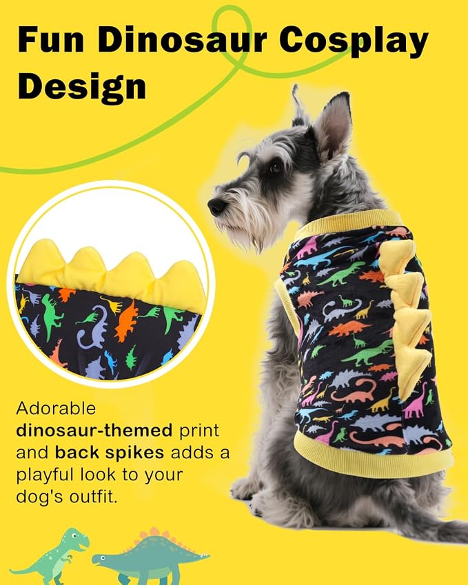 CuteBone Dinosaur Costume Dog Shirt, Stretchy Velvet T-Shirt Clothes for Small Dogs, Soft & Breathable Pet Tee Outfit Cat Apparel for Daily Wear, Cozy Pullover Design Puppy Fashion COSBX01S