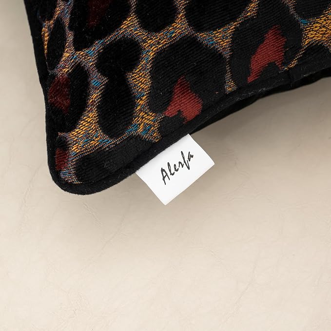 Alerfa Black Floral Throw Pillow Cover 20 x 20 Inch Cut Velvet Sqaure Luxury Decorative Pillow Cover for Couch Living Room Bedroom