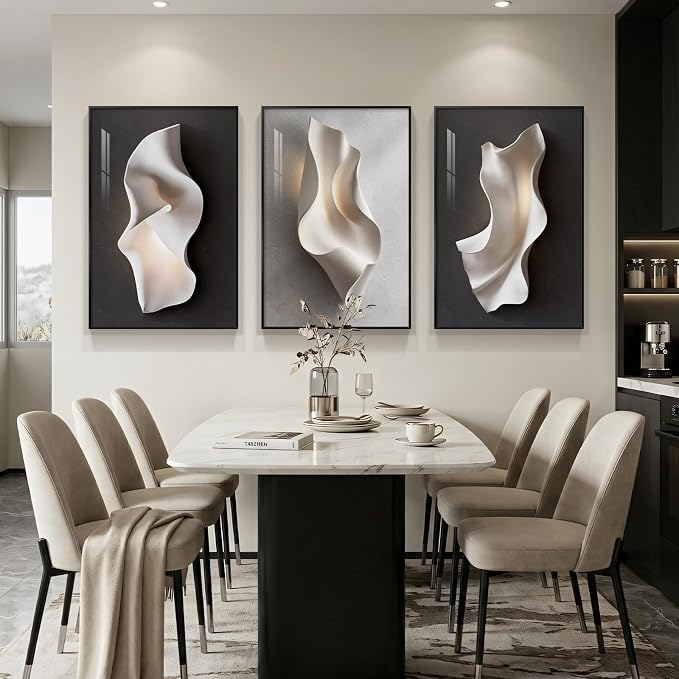 3 Piece Framed Black and White Abstract Wall Art for Living Room, Contemporary Modern Bright Style Prints Paintings, Minimalist Luxury Artwork Decor for Bedroom Dining Room Hallway 20x30 Inch
