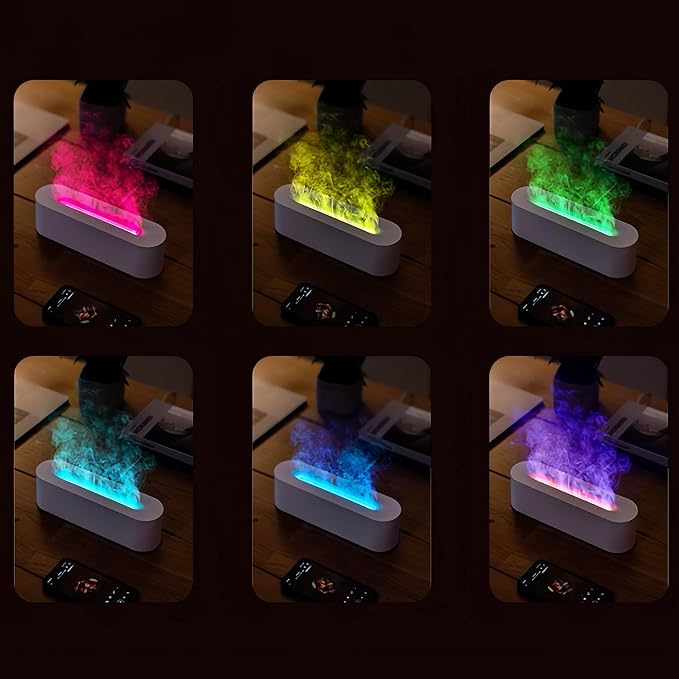 Essential Oil Diffuser, Fireplace Fire Flame Aromatherapy Diffuser, 150ml Ultrasonic Cool Mist Humidifier, Scent Aroma Diffuser with 7 Colors Light, Timer & Auto-Off for Home, Room (White)