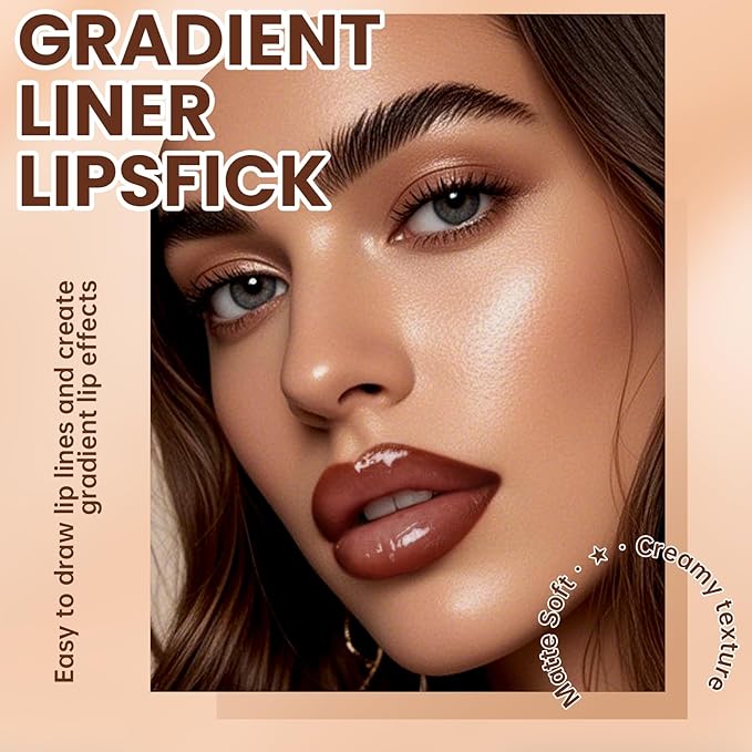 Lip Liner Gloss Set, Medium Brown Plumping Lip Liner Lip Pencil Moisturizing Lightweight Lip Gloss Lip Combo, High Shine Glossy Lip Tint Lip Stain Makeup Long Lasting Lip Contour for Women