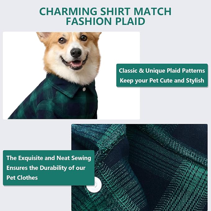 Koneseve Dog Shirt, Pet Plaid Clothes Shirt T-Shirt, Sweater Bottoming Shirt for Small Dog Cat Puppy Grid Adorable Wearing Stylish Cozy Halloween,Christmas Costumes (Green;3XL)