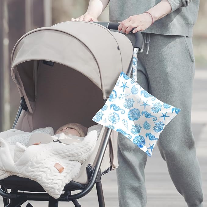 ZHAMEN 2Pcs Wet Bag, Wet Dry Bag Reusable with Zipper, Travel, Beach, Pool, Diapers, Baby Clothes, Dirty Yoga Gym Clothes, Makeup Bag, Waterproof Wetdry Packing, Ocean Decor (12x10 Inch)