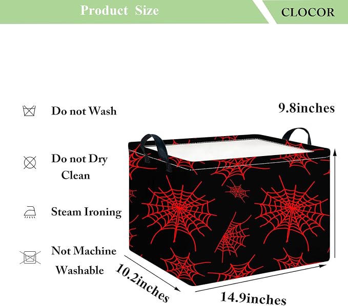 CLOCOR Rectangular Storage Basket Empty,Gift Basket,Waterproof Storage Bin with Handles,Room Decor(Red Spiderweb)