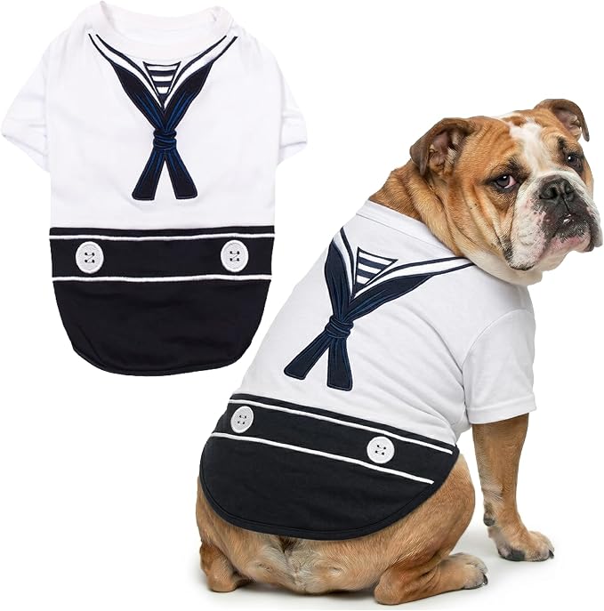 Parisian Pet Sailor Dog Costume - 100% Cotton Dog Clothes for Large Dogs Boys - Lightweight, Breathable Puppy Outfits - Funny French Bulldog Clothes - Cute Navy Pet Shirt - Stretchy T Shirt for Dogs