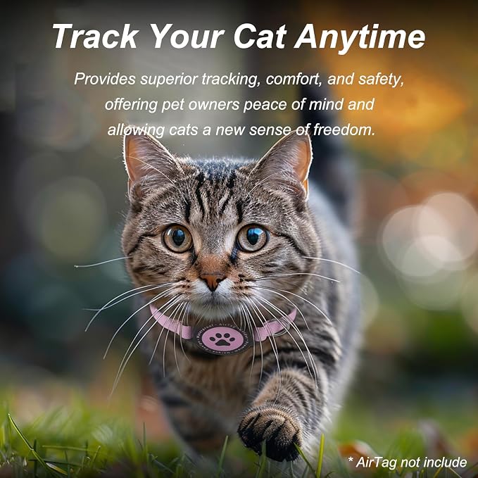 Airtag Cat Collar, Stretchy Kitten Collar with Apple Air Tag Holder, Pink