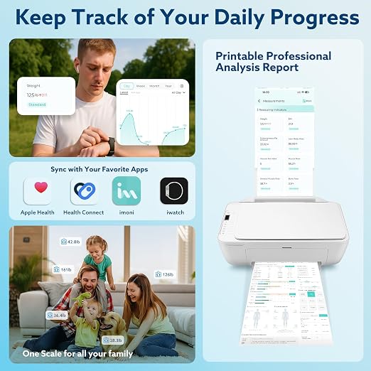 Smart Body Composition Scale for Body Weight, 8 Electrodes Digital Scale with BMI, Body Fat, Muscle Mass, 27 Body Composition Measurements, LCD Screen, Large Platform (400lbs Black)